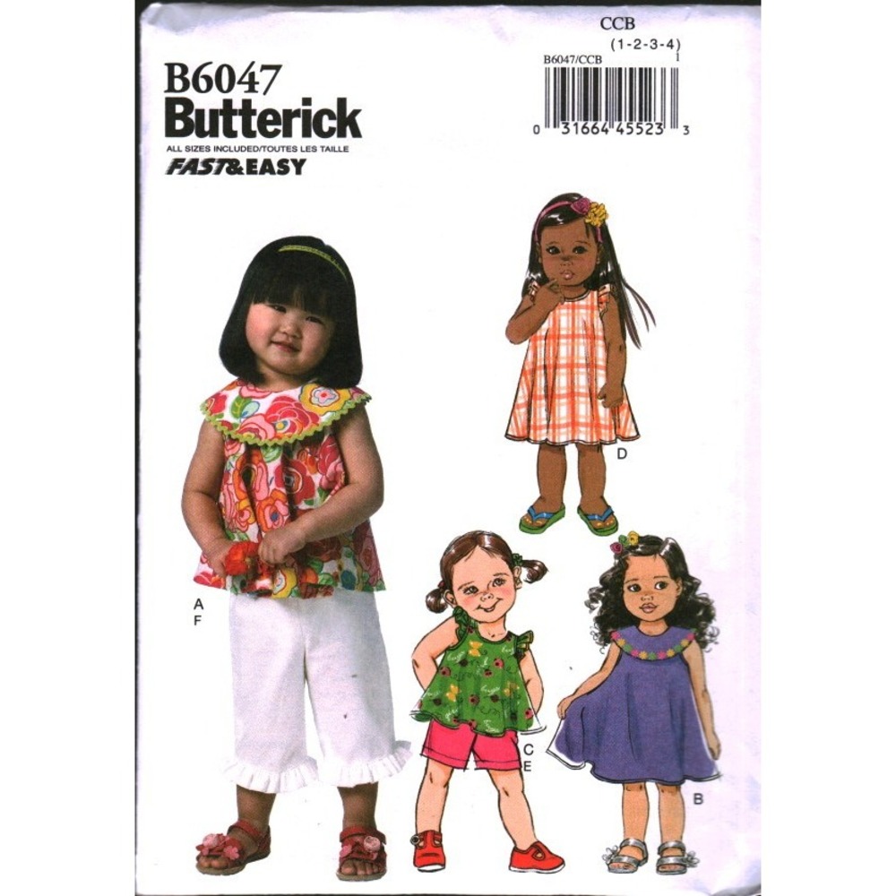 Butterick B6047 Toddlers Top Dress Shorts Pants Sewing Pattern Size 1-2-3-4 FF